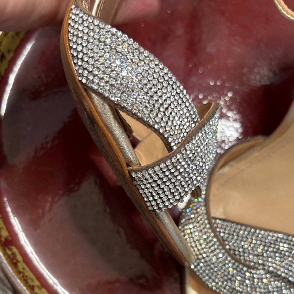 SCHUTZ Silver and Rhinestone Leather Sequins Heels sz 8 - Picture 5 of 14